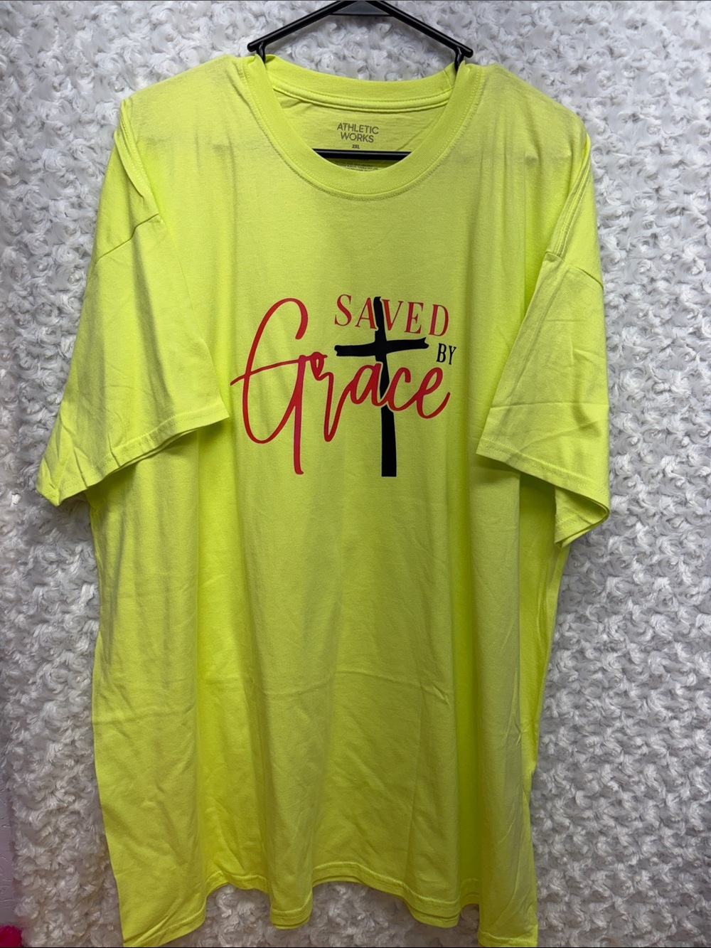 Athletic Works Neon Yellow 'Saved by Grace' Graphic Tee men’s 2XL unisex